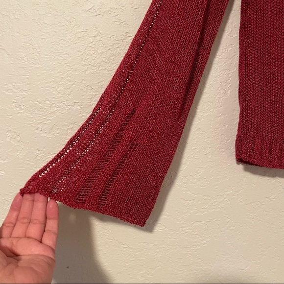 Jessica Simpson Sweater Top Bell Sleeve Crop Size Small Maroon crochet boho chic - Picture 5 of 8